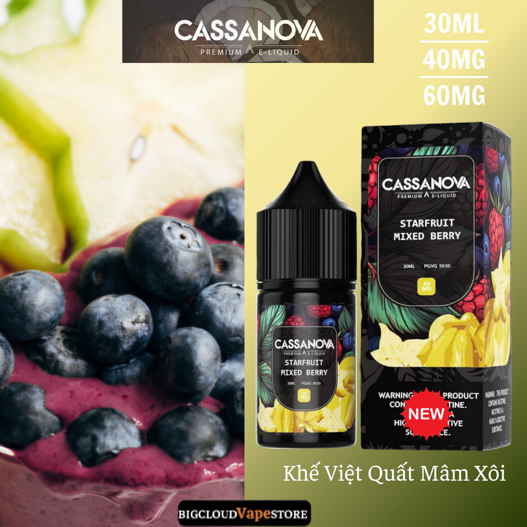 Cassannova Salt 30ml 40MG-60MG Khế Việt Quất 